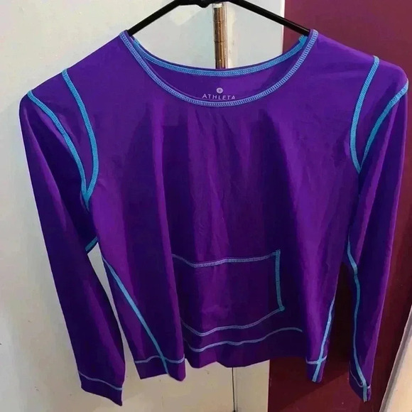 Athleta Lululemon Purple Shirt With Blue Trim~Size Small - Picture 1 of 4